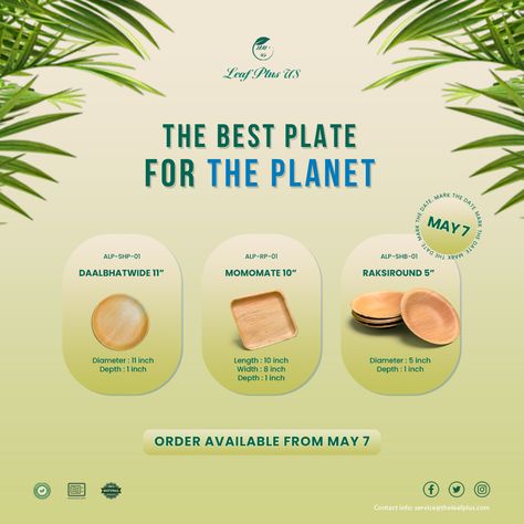 🌿 Say goodbye to plastic and hello to sustainability with our Areca Leaf Plates! 🍽️ Orders from May 7th!! #biodegradable #ecofriendly #sustainability #reuse Eco Friendly Product, Save The Date Video, Creative Post, Bamboo Plates, Leaf Plates, Paper Straws, May 7th, May 5, Baby Feeding