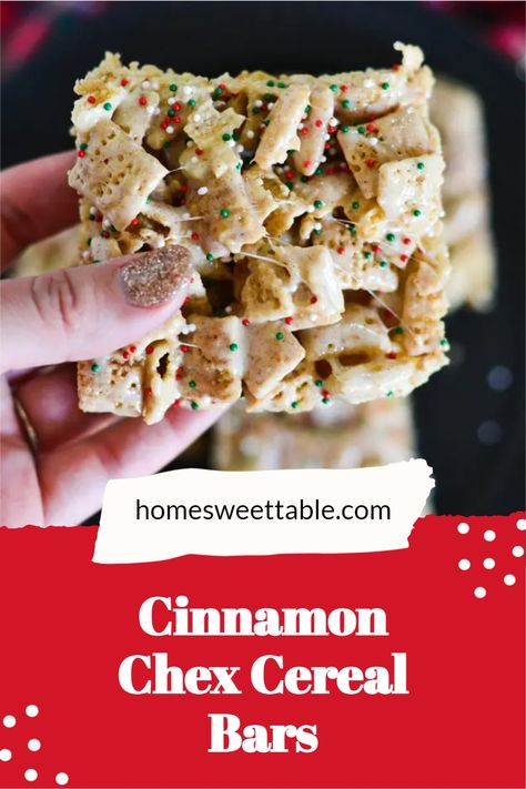 Cinnamon Chex Mix Recipes Holidays, Chex Mix Cereal Bars, Chex Cereal Bars Marshmallows, Treats With Chex Cereal, Chex Mix Bars Recipes, Recipes With Rice Chex Cereal, Cinnamon Chex Recipes, Cinnamon Chex Mix Recipes, Chex Mix Bars