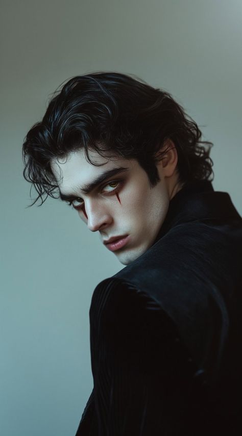 23 Vampire Hairstyles for Men: Stand Out This Halloween Vampire Makeup Men Halloween, Men Halloween Photoshoot, Male Vampire Halloween, Cool Male Halloween Costumes, Vampire Face Paint For Men, Simple Vampire Makeup Men, Vampire Man Outfit, Guy Vampire Makeup, Vampire Costume Hair