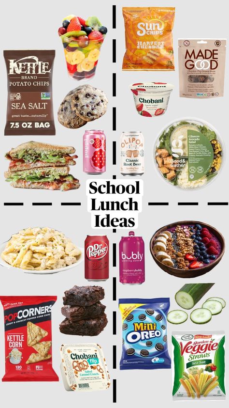 school lunch ideas #school #lunch #food #inspo Healthy Fun Lunch Ideas, Simple Healthy School Lunches, Lunch Ideas For Dancers, Lunch Ideas For 5th Graders, Grocery List For School Lunches, School Lunch Ideas No Microwave, Teen Girl Lunch Ideas, Lunch Ideas For School Vegetarian, Quick Easy School Lunches