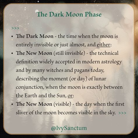 🌑✨ Face Your Shadows in this Dark Moon ✨🌑 We are finally ending this lunar cycle and entering the phase of the Dark Moon. Historically, this entire period when the moon was nearly or completely invisible in the sky, was referred to as the New Moon phase, and was typically a time for both reflection and endings, as well as preparation for new beginnings and the new lunar cycle. But many modern neopagan and witchcraft traditions deliberately distinguish between: 🌑 The Dark Moon - the time wh... New Moon Phase, Lunar Cycle, Moon Cycles, Dark Moon, New Moon, Moon Phases, New Beginnings, The Sky, The Moon