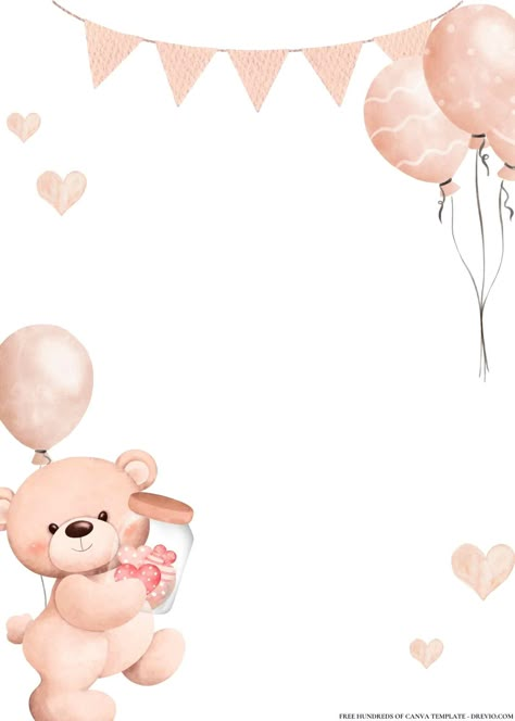 Cute Birthday Celebration Ideas, Cute Birthday Template, One Birthday Invitations, Pozivnica Za Rodjendan, Bear Background, Teddy Bear Theme Birthday, Its A Girl, Birthday Invitations Templates, Teddy Bear Birthday Decorations