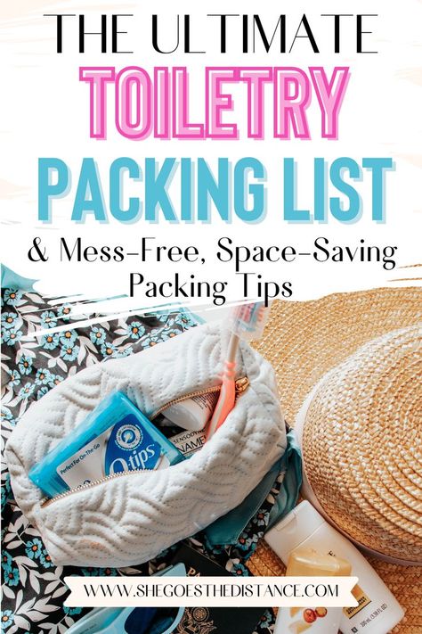 Toiletry Travel List, Toilettree Packing List, Bathroom Packing List, How To Pack A Toiletry Bag, Traveling Toiletries List, Toiletry Packing List Women, Tolitrey Bag List, Checked Bag Packing List, Travel Hacks Packing Toiletries