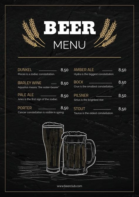 Beer Menu Design Ideas, Bar Menu Design Ideas, Menu Bar Design, Pub Menu Design, Beer Menu Design, Bar Menu Design, Drink Menu Design, Happy Hour Menu, Beer Menu