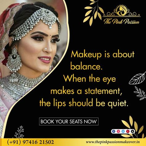 A stunning line-up of bridal makeup captions made just for you. Scroll down and pick up your favorite line. For more information, visit https://thepinkpassionmakeover.in/ or call +91 9741621502 #makeupclassesnearme #bestbeautyparlourpackages #professionalmakeupartist #makeupartistcourses #bridalmakeupartistnearme #hairandmakeupartistnearme #weddingbridalmakeup #sareedrappingclassesinbangalore Caption For Bridal Makeup, Bridal Makeup Quotes, Makeup Captions Instagram, Makeup Captions, Indian Invitation, Makeup Artist Course, Makeup Poster, Indian Invitation Cards, Indian Invitations