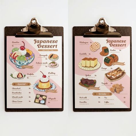 Sweet Menu Design, Cafe Menu Design Ideas, Dessert Menu Design Ideas, Dessert Menu Design, Food Menu Design Ideas, Menu Design Ideas Templates, Dessert Poster, Pastel Cafe, Menu Design Layout