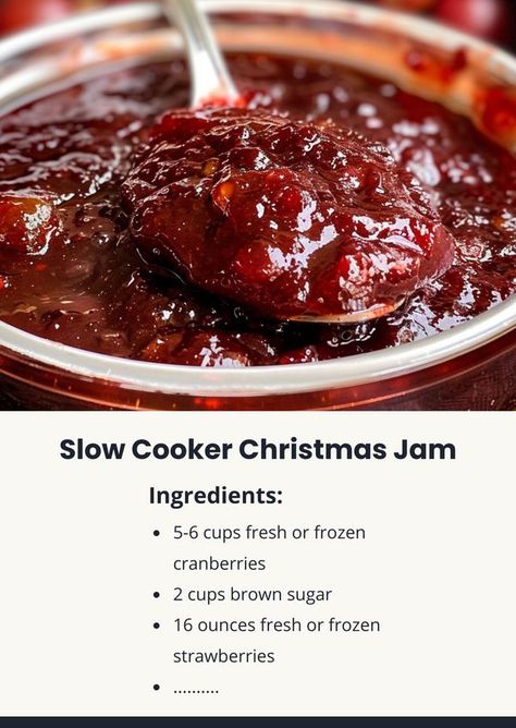 Tasty Cooking - easy & yummy | Get into the holiday spirit with this delicious Slow Cooker Christmas Jam | Facebook Christmas Jam Gift Ideas, Slow Cooker Tomato Jam, Crockpot Jam Recipes, Christmas Jam No Pectin, Christmas Jam Crockpot, Freezer Christmas Jam, Slow Cooker Jam, Slow Cooker Christmas Jam, Winter Jam Recipes