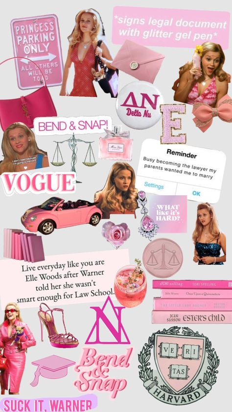 Legally Blonde Bedroom, Legally Blonde Workout, Legally Blonde Mood Board, Legally Blonde Collage, Legally Blonde Outfits Ideas, Black Elle Woods, Legally Blonde Wallpaper Iphone, Legally Blonde Party Ideas, Legally Blonde Musical Aesthetic