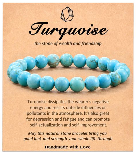 PRICES MAY VARY. Turquoise Bracelet - Turquoise is listed as the birthstone of December in the gem world, symbolizing victory and auspiciousness. A delicate gift for your love, and a great bracelet for yourself Gift - 1*Natural Stone Bracelet 1*Meaningful Card 1*Velvet bag Size - Our bracelet is woven from turquoise stone, the size of the stone is 8mm, and the circumference of the bracelet is 7.8 inches, the stone may be different from the picture because each piece of stone is unique Perfect Gi Turquoise Stone Jewelry, Bracelets Adjustable, Healing Gemstone Bracelets, Bead Diy, Bracelet Stone, Positive Changes, Crystals Healing, Crystals Stones, Healing Crystal Jewelry