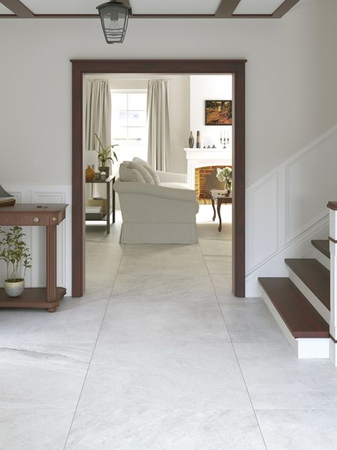 White Floor Hallway, Tiles For Living Room Floor In Uk, Sitting Room Floor Tiles Ideas, Sitting Room Flooring Ideas, Hallway Tiles Floor Entryway Modern, Entrance Hall Tiles Flooring Ideas, Entrance Hall Tiles, Tiles For Living Room Floor Indian, Tile Floors Living Room