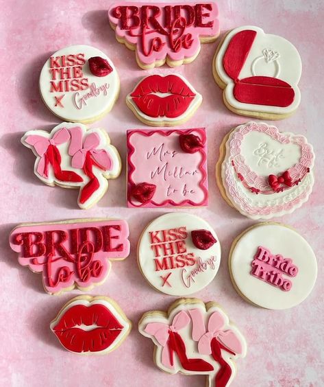 IT’S COOKIE O’CLOCK 🍪 We love a pink and red colour combo 💗💃🏼 📸: fabulous cookies by @thebickiebox Red And Pink Hens Party, Red And Pink Bachelorette Party, Red And Pink Bridal Shower Theme, Pink And Red Bridal Shower Ideas, Galentines Bachelorette Party, Red And Pink Bachelorette, Pink Bridal Shower Cookies, Valentines Bridal Shower Ideas, Bachlorette Ideas Themes