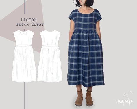 Molde, Linen Dress Pattern, Loose Fit Jumpsuit, Dress Sewing Pattern, Inspired Dress, Smock Dress, Wool Fabric, Sewing Clothes, Women Dress