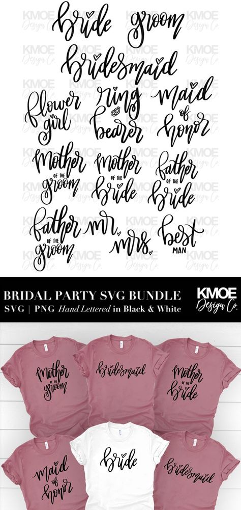 Digital Instant Download - Includes SVG and PNG. Wedding SVG, Bridal Party SVG, Bachelorette shirts, Bridal party, wedding gift, Cricut, Silhouette, cricut cut file, silhouette cut file, bachelorette gift, bride gift, bridal party gift, bride shirt, bridesmaid shirt, bachelorette shirt, mother of the bride shirt, maid of honor shirt, hand lettered svg, wedding clip art, hand lettered clip art, Kmoe Design Co Maid Of Honor Cricut Ideas, Bridal Party Tshirt Ideas Bachelorette Shirts, Bride And Maid Of Honor Shirts, Bridal Show Shirts, Bridal Party T Shirts Ideas, Maid Of Honor Shirt Ideas, Maid Of Honor Shirts, Wedding Dress Shopping Shirts, Wedding Party T Shirts