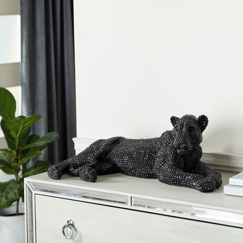 Black Polystone Glam Leopard Sculpture — Pier 1 Leopard Sculpture, Art Decor Living Room, Black Figurines, Open Table, Hardbound Book, Figurine Display, Sleek Furniture, Ink Pens, Decorative Sculpture