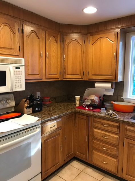 Easy Diy Kitchen Cabinet Makeover, Resurface Cabinet Doors, Painted Bottom Kitchen Cabinets Wood On Top, How To Restrain Kitchen Cabinets, Update Cabinet Doors Diy, Cabinet Reface Before And After, Recycled Kitchen Cabinets, Replace Cabinet Doors Before And After, Resprayed Kitchen Cabinets