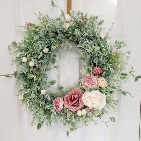 Wreaths For Front Door Farmhouse, Spring Wreaths For Front Door, Garden Fence Art, Wreath Indoor, Floral Preservation, Lambs Ear Wreath, Diy Spring Wreath, All Season Wreath