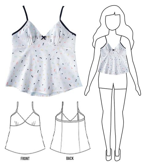 Sewing Top Pattern, Cami Top Pattern, Halter Top Sewing Pattern, Top Sewing Patterns, Top Pattern Sewing, Tank Top Sewing Pattern, Crop Top Sewing Pattern, Camisole Pattern, Diy Clothes Patterns