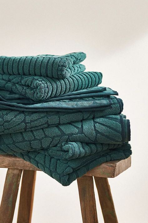 Leighton Bath Towel Collection | Anthropologie Teal Towels, Striped Beach Towel, Cotton Shower Curtain, Cotton Bath Mats, Turkish Cotton Towels, Unique Bathroom, Towel Warmer, Green Fits, Towel Collection