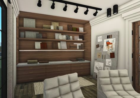 Bookshelf Bloxburg, Office Bloxburg Ideas, Bloxburg Furniture Ideas, Bloxburg Penthouse, Bloxburg Office Ideas, Bloxburg Office, Bloxburg Apartment, Bloxburg School, Bloxburg Mansion