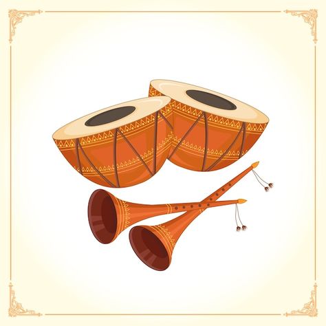 Wedding dhol with shehnai illustration | Premium Vector #Freepik #vector #instrument #drum #percussion #musical-instrument Dhol Instrument, Drums Cartoon, Drum Drawing, 1st Birthday Wishes, Hindu Wedding Invitation Cards, Indian Musical Instruments, Wedding Vector Art, Wedding Wall Art, Instruments Art