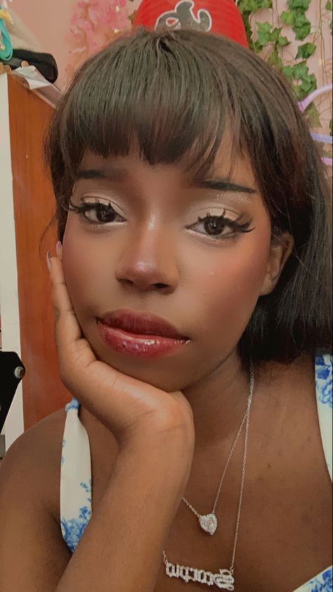 Aegyo sal Korean Eye Makeup Aegyo Sal, Dark Aegyo Makeup, Aegyo Sal Aesthetic, Korean Makeup On Black Skin, Korean Style Makeup On Dark Skin, Korean Makeup Black Skin, Dark Skin Douyin Makeup, Douyin On Dark Skin, Aegyo Sal Black Women