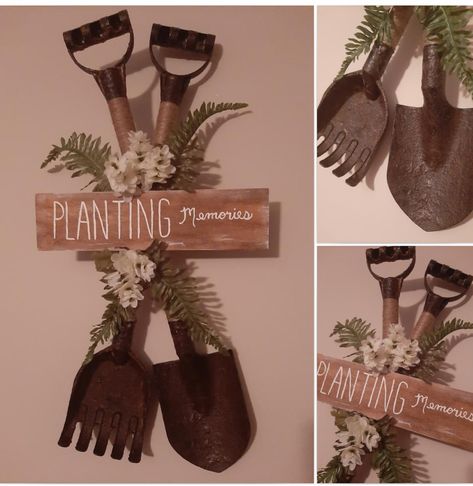 Shovel Decoration Ideas, Crafts Using Old Shovels, Dollar Tree Shovel And Rake Craft, Dollar Tree Chicken Supplies, Dollar Tree Flower And Garden Tin, Diy Crafts Room Decor, Diy Dollar Tree Decor, Dollar Tree Decor, Dollar Tree Diy Crafts