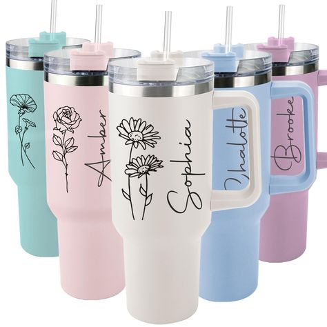 PRICES MAY VARY. Personalized Design: You can customize it with the name or photo of your family, friends, someone special to you. Choose your favorite style to create your unique custom tumbler. Click "Customize Now" and you will have personalized tumbler. Great Insulation Performance: Custom 40 oz tumbler made with double wall vacuum insulation and stainless steel. Keeps hot drinks hot for 5.5 hours and cold for 9 hours. Whether you're working, running, exercising or hiking, you can drink it a Customised Birthday Gifts, Custom Coffee Cups, Tumbler With Handle, Insulated Cups, Personalized Tumbler, Text On Photo, Custom Coffee, Personalized Tumblers, Stainless Steel Travel Mug