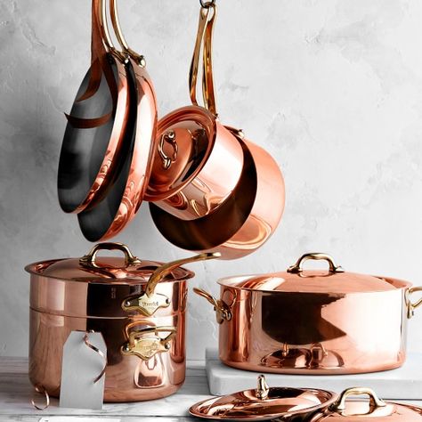 Mauviel Cookware: Pans, Copper Cookware & 1830 | Williams Sonoma Mauviel Cookware, Copper Kitchenware, Copper Cookware Set, Copper Kitchen Utensils, Copper Utensils, Copper Cookware, Fine Restaurant, Copper Pots, Copper Kitchen