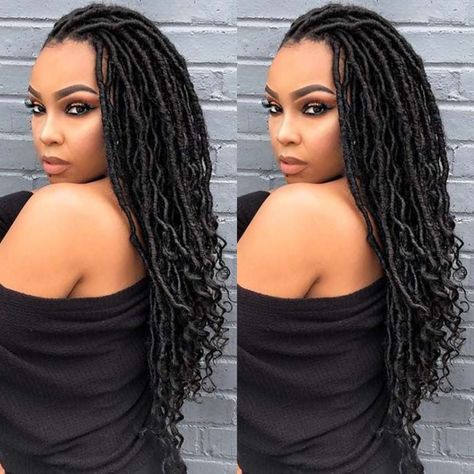 Rasta Faux Locs Black Women, Styles For Crochet Faux Locs, Faux Locs 2023, Crochet Braid Styles Faux Locs Goddess, Individual Faux Locs Crochet, Faux Locs Styles Shoulder Length, Faux Local Hairstyles, Marley Locs Styles Faux Dreads, Faux Loc Crochet Hairstyles