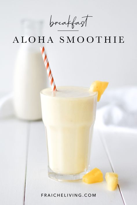 Tasty Protein Smoothies, Aloha Pineapple Smoothie, Healthy Tropical Smoothie Recipes, Tropical Smoothie Recipes Copycat, Tropical Smoothie Recipes, Fraiche Living, Pineapple Smoothie Recipes, Fruit Smoothie Recipes Healthy, Banana Drinks