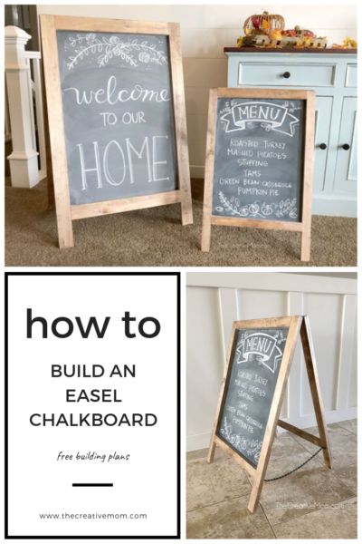 Display Easel Diy, Make A Chalkboard Sign, Chalkboard Easel Diy, Diy Easel For Wedding Sign, Diy Chalkboard Easel Sign, Chalkboard Signs For Craft Show, Making An Easel Diy, Diy Sign Easel, How To Build An Easel Stand