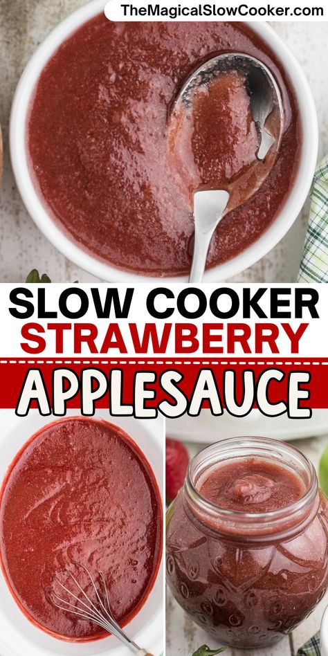 Slow Cooker Strawberry Applesauce is even better than store-bought and has no food coloring! - The Magical Slow Cooker Strawberry Applesauce Jello, Applesauce Jello, Strawberry Applesauce, Snacks Homemade, Crockpot Applesauce, Magical Slow Cooker, The Magical Slow Cooker, Delicious Slow Cooker Recipes, Snacks To Make