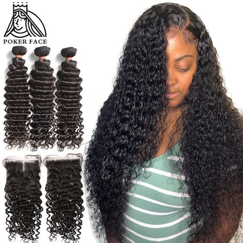 Deep Curly Weave, Deep Wave Bundles, Long Hair Waves, Hair Extension Brands, Hair Water, Weave Hair, Brazilian Hair Bundles, Bob Lace Front Wigs, Bundles With Closure