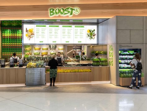 Juice Kiosk Design, Juice Kiosk, Boost Juice Bar, Juice Bar Interior, Boost Juice, Food Court Design, Juice Bar Design, Juice Store, Mini Mart