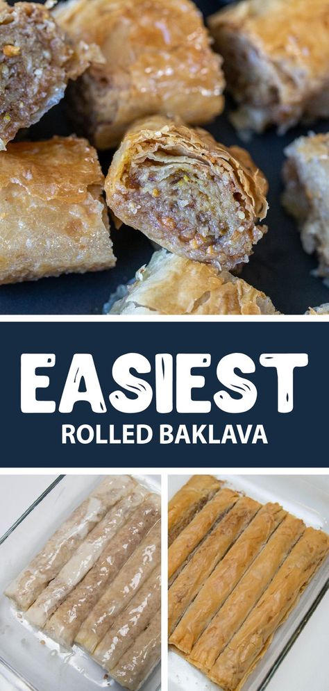 Rolled Baklava, Easy Baklava, Baklava Recipe Easy, Turkish Dessert, Appetizing Food, Baklava Recipe, Crock Pots, Turkish Desserts, Homemade Snickers