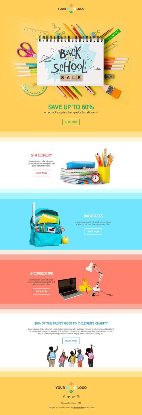 Back To School Email Design, Back To School Campaign, Professional Email Templates, Newsletter Template Mailchimp, Mailing Design, Back To University, Html Email Templates, Email Layout, Email Marketing Inspiration