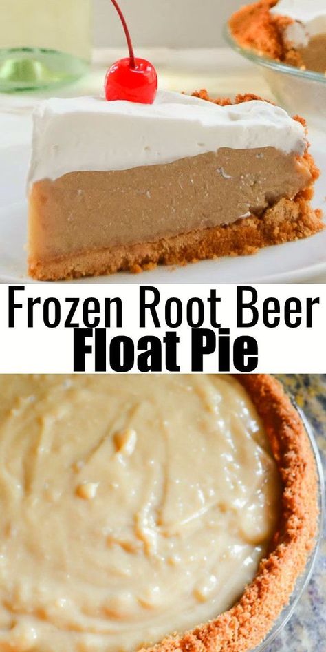 Frozen Root Beer Float Pie will quickly become a summertime favorite! All the flavors of a root beer float in a creamy frozen pie from Serena Bakes Simply From Scratch. Root Beer Float Freezer Pie, Rootbeer Float Pie Recipe, Freezer Pies, Cakes Princess, Root Beer Float Pie, Root Beer Float Recipe, Cake Purse, Purse Cakes, Philadelphia Cheesecake