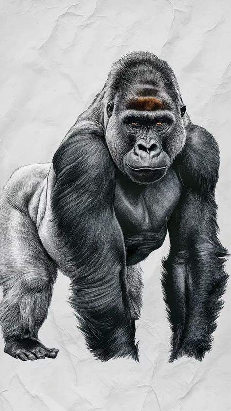 A hyper-realistic gorilla drawing sketch with extraordinary detail, capturing individual hairs, skin texture, and the reflection in the eye Gorilla Drawing Sketches, Gorilla Sketch, Gorilla Drawing, Powerful Animals, Gorillas Art, Expressive Faces, Gorilla Tattoo, Silverback Gorilla, Simple Line Drawings