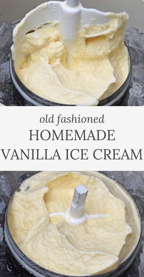 Our old fashioned homemade vanilla ice cream recipe has been a summer staple for as long as I can remember. How to make it the old fashioned way using an ice cream maker. Homemade Ice Cream Whole Milk, Homemade Ice Cream Recipes Machine Vanilla Condensed Milk, Homemade Vanilla Ice Cream With Eggs, Diy Vanilla Ice Cream, Homemade Ice Cream Recipes With Instant Pudding, Simple Vanilla Ice Cream Recipe, Homage Ice Cream, Heavy Cream Ice Cream Recipes, Ice Cream Recipes Without Heavy Cream