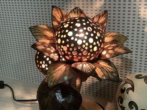 Sunflower Tree Flower Coconut Lamp Coconut Tree Shell Bedroom Lamp Tree Table Light Wooden Palm Coconut Shell Lamp, Coconut Shell Art, Shell Bedroom, Coconut Lamp, Coconut Crafts, Sunflower Tree, Shell Artwork, Coconut Shell Crafts, Shell Lamp