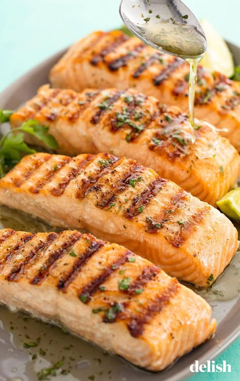 Summer Fish Dinner, Fish Dinner Ideas, Best Grilled Salmon Recipe, Cilantro Lime Salmon, Salmon Fillet Recipes, Grilled Fish Recipes, Grilling Recipes Sides, Grilled Seafood Recipes, Grilled Salmon Recipes