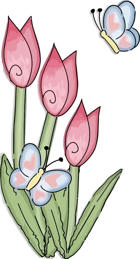 Tulip Clip Art, Butterfly On Flower, Flower Drawing Design, Trendy Flowers, Spring Tulips, Flower Doodles, Flower Clipart, Art Drawings For Kids, Butterfly Pattern