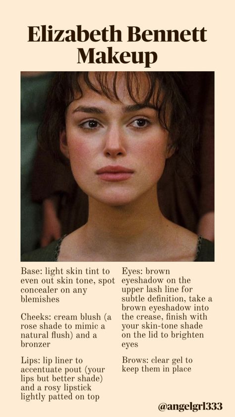 Elizabeth Bennett makeup Elizabeth Bennett Hair Tutorial, Elizabeth Bennett Costume, Elizabeth Bennett Hair, Lizzie Bennet Aesthetic, Elizabeth Bennett Quotes, Modern Elizabeth Bennet Outfit, Elizabeth Bennet Makeup, Elizabeth Bennett Aesthetic, Modern Elizabeth Bennet Aesthetic