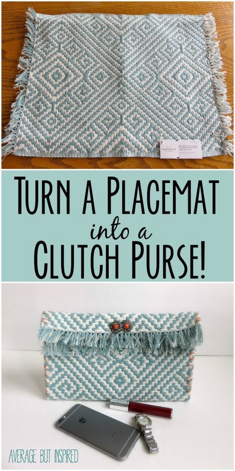 Cute idea!  Turn a placemat into a clutch purse without a sewing machine! Purse Refashion, Diy Clutch Purse, Clutch Diy, Pochette Diy, Sewing Machines Best, Sewing Men, Sac Diy, Diy Clutch, Purse Tutorial