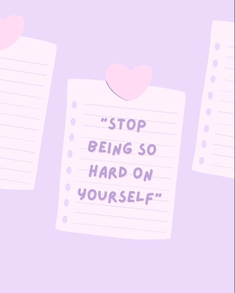 Stop Being So Hard On Yourself quote on a notebook with a purple background and a pink heart holding up the note Purple Pink Widget Aesthetic, Pastel Purple Quotes, Pastel Quotes Aesthetic, Pastel Pink Quotes, Pastel Widgets, Kawaii Quotes, Widget Quotes, Pink Notepad, Pastel Quotes