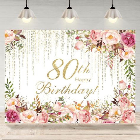 Amazon.com : Rsuuinu Happy 80th Birthday Backdrop for Women Flowers Photography Background 80th Birthday Floral Birthday Party Decorations Supplies Favors Cake Table Banner Photo Booth Studio Props 7x5ft : Electronics Photo Booth For Birthday Party, Floral 80th Birthday Party Ideas, 80th Birthday Banner, 80th Birthday Party Decorations, 80th Birthday Decorations, Birthday Banner Design, Happy 80th Birthday, Floral Birthday Party, Birthday Cake Topper Printable