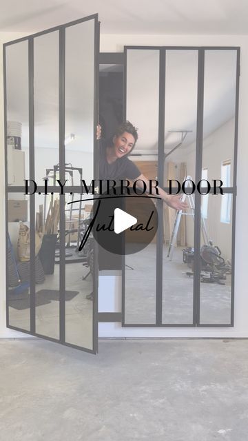 JESSICA PAIGE | DIY & Design on Instagram: "Reflecting on this easy DIY mirrored door! 🪞✨ Check out how I made a 52 sq. ft. mirror that doubles as a set of doors for my home gym - all for under $100! The secret? Twelve $7 mirrors, a dash of creativity, and a sprinkle of elbow grease! And guess what? This is just the warm-up. Stay tuned for more beginner-friendly, DIY home gym inspo! 💪🏋️‍♀️ #DIYHomeGym #garagegym" Mirror Double Door, Ikea Mirror Door Hack, Hanging Mirror On Door, Diy Sliding Mirror Door, Back Of Door Mirror, Closet Mirror Doors Makeover, Diy Mirror Door, Door Mirror Ideas Decor, Diy Gym Mirror Wall