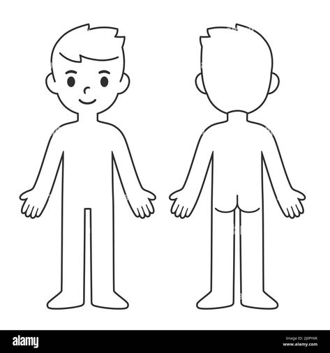 Download this stock vector: Cartoon child body chart, front and back view. Blank boy body outline template. Isolated vector illustration. - 2J0PY6R from Alamy's library of millions of high resolution stock photos, illustrations and vectors. Esl Crafts, Body Parts In Spanish, Boy Body, Body Chart, Outline Template, Body Outline, Cartoon Body, Body Template