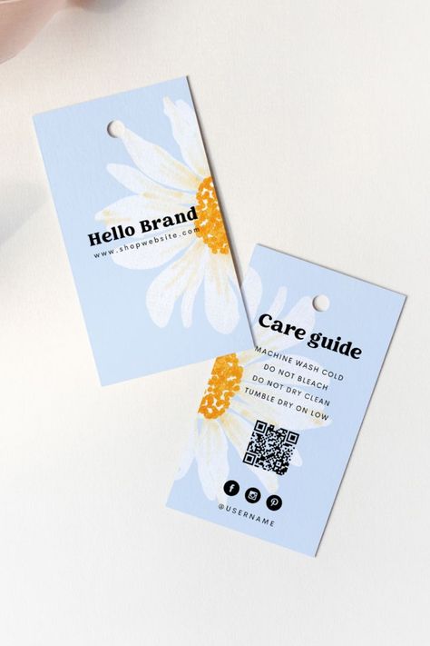 blue daisy hang tag template Clothing Card Design, Shirt Tag Design Ideas, Pricing Tags Ideas, Product Tag Ideas, Tags Design Label, Product Price Tag Design, Cloth Tag Design, Handtag Labels Design, Price Tag Design Ideas