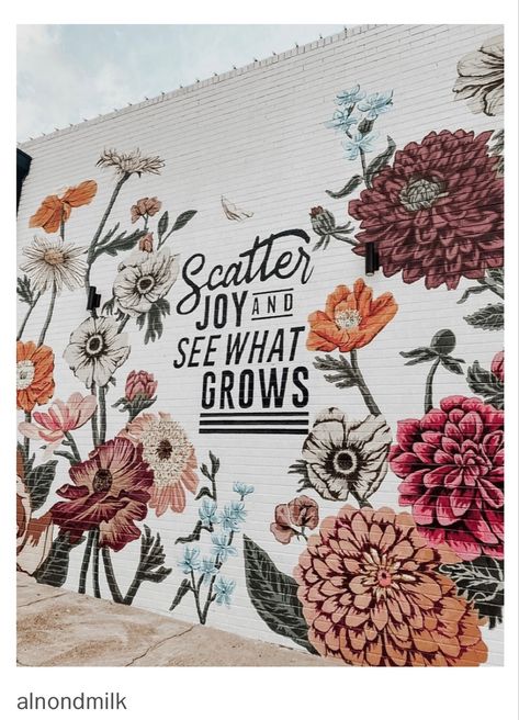 Cafe Wall Art Murals Garden, Store Mural Design, Selfie Wall Mural, Flower Selfie Wall, Farm Mural Painting, Country Mural Ideas, Business Mural Ideas, Selfie Mural Ideas, Backyard Mural Ideas Wall